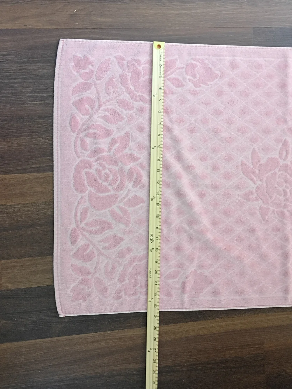 Vintage CANNON Bath Towel Pink Sculpted Rose & Diamond Pattern Made in USA